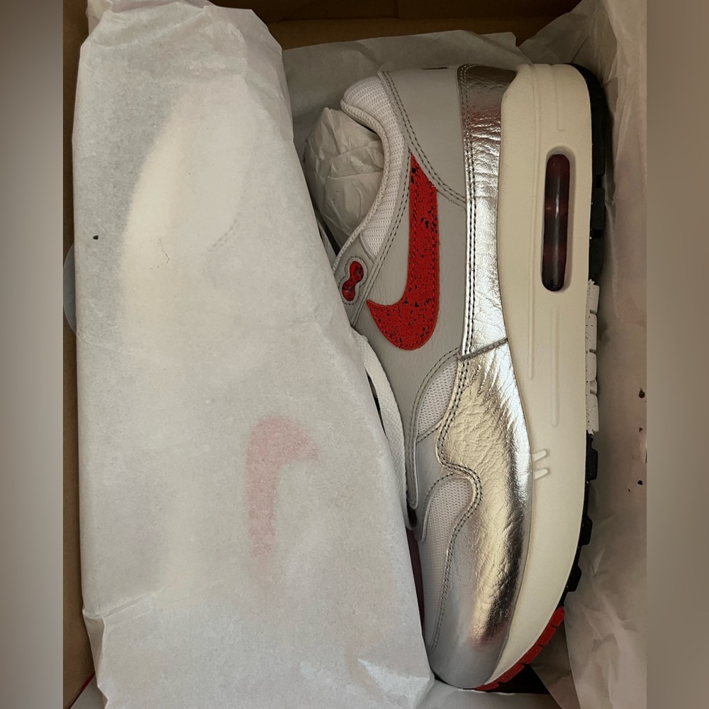 Nike Air Max 1 White Red Silver Men's Shoes